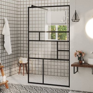 VidaXL Walk-in Shower Wall with Clear ESG Glass 35.4 in.x76.8 in. Black - 1 of 4