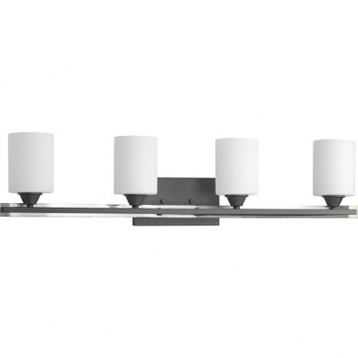 Progress Lighting Dart Collection 4-Light Bath Vanity in Graphite with Etched White Glass Shades