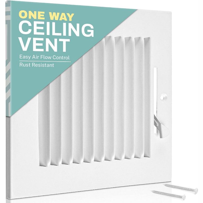 Home Intuition Air Vent Covers for Home Ceiling or Wall 1-Way White Grille Register Cover with Adjustable Damper, 1 of 8