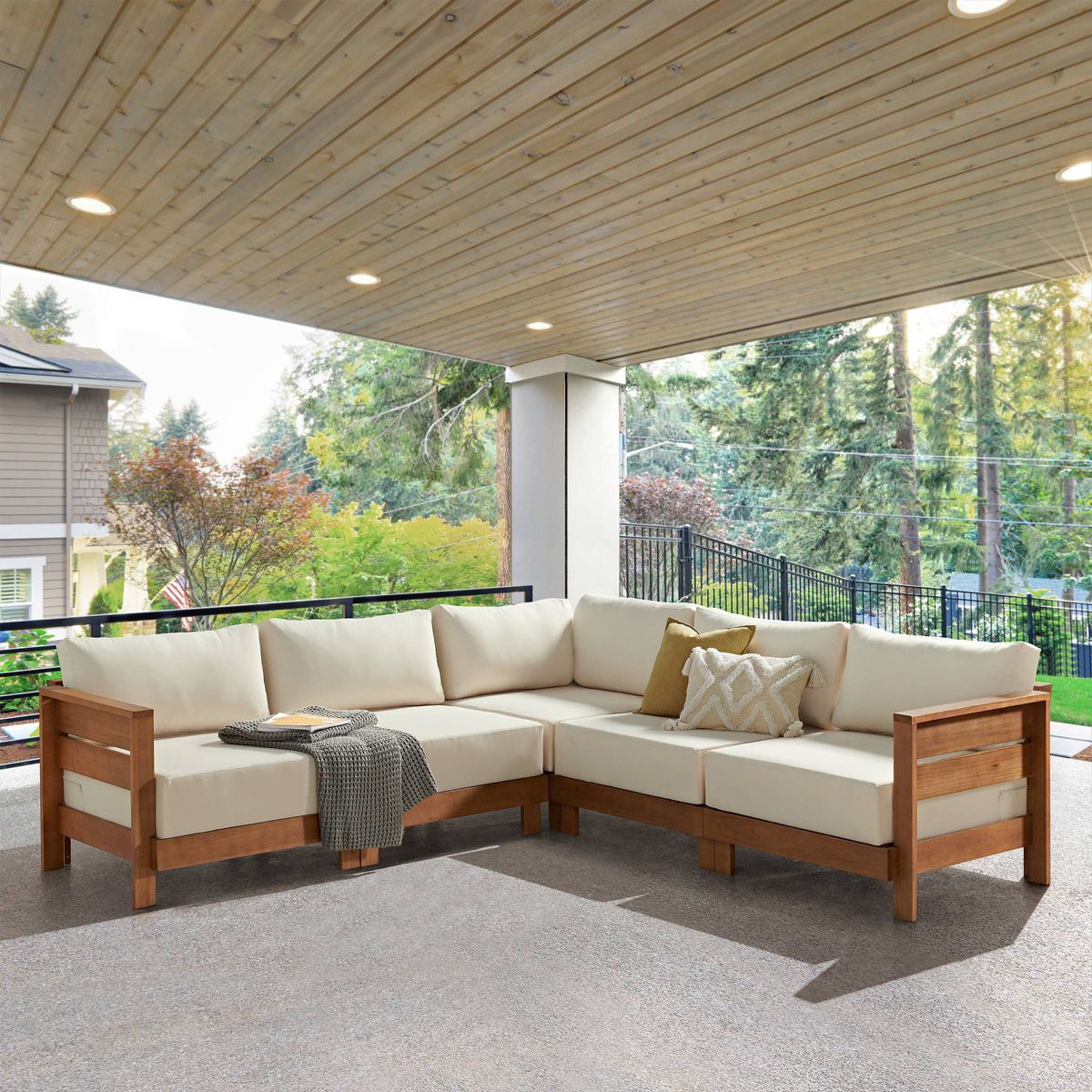 Alaterre Furniture Barton Outdoor Weather Resistant Sectional with Cushions