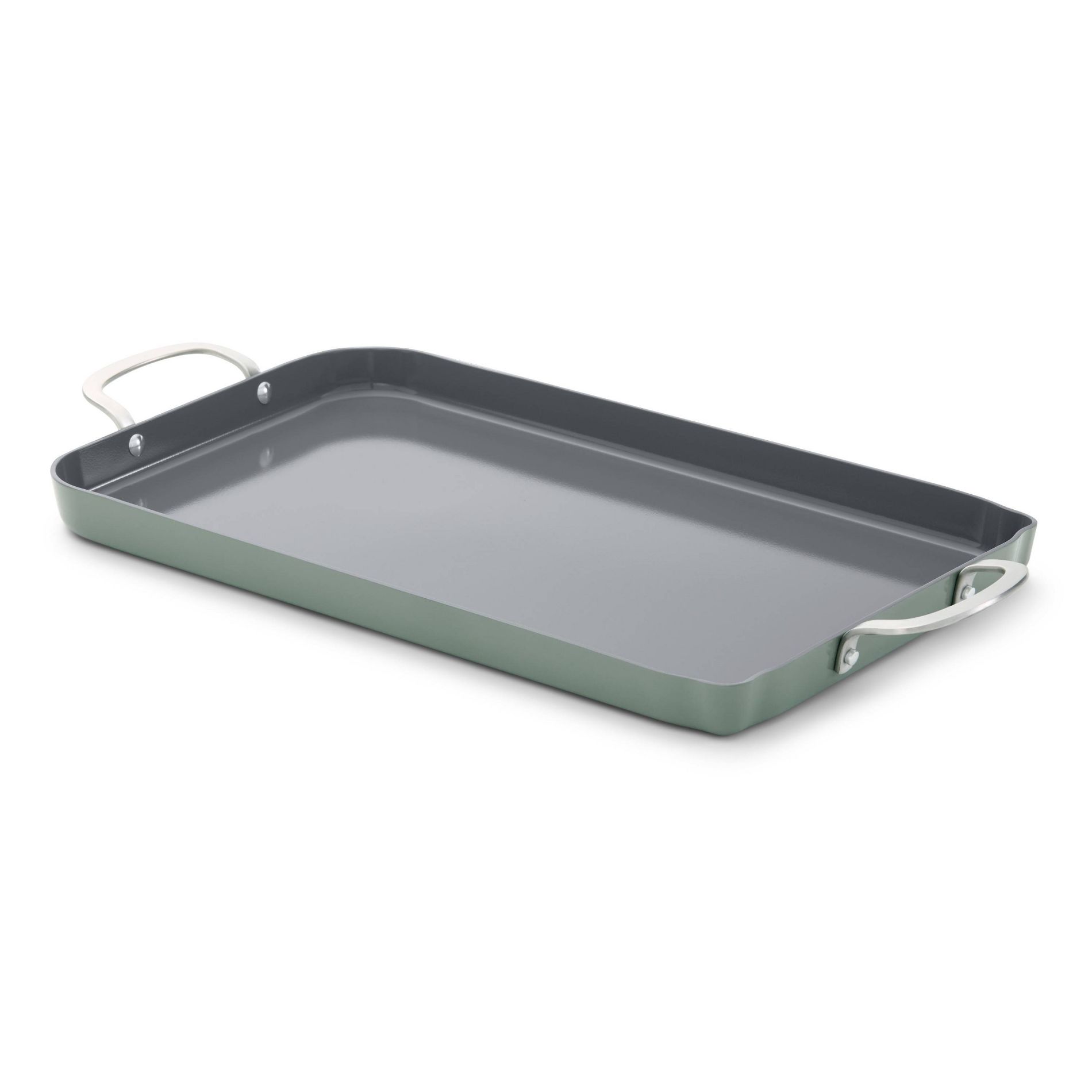 Calphalon Ceramic Double Griddle Silver Ash: Nonstick Double Burner Griddle Pan, Dishwasher-Safe, Anodized Aluminum