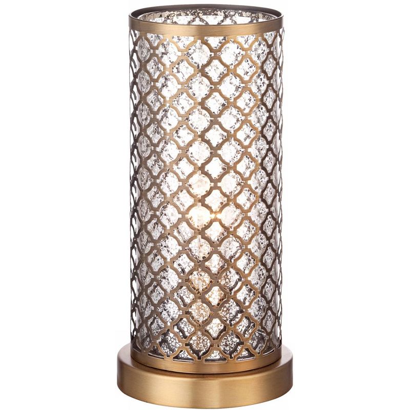 360 Lighting Modern Accent Table Lamp 12" High Brass Metal Lattice Outer Mercury Glass Inner Shade for Bedroom Bedside Nightstand, 3 of 6