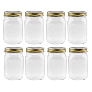 Cornucopia Brands 16oz Plastic Mason Jars 8pk, Clear/Gold; Mason Jar Style w/ Metal Lids, Pint Size, Compatible w/ Regular Mason Jar Lids - 1 of 4