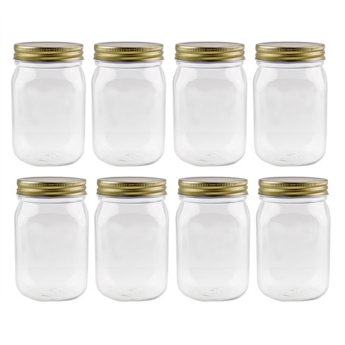 16 Oz. CLEAR GLASS Jar Straight Sided With Beautiful Gold Lids