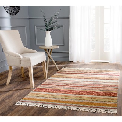 Handmade Red and Beige Striped Wool Area Rug
