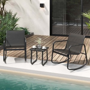 Costway 3 Piece Patio Rocking Set 2 Rocking Bistro Chairs & Glass-Top Table for Porch - 1 of 4