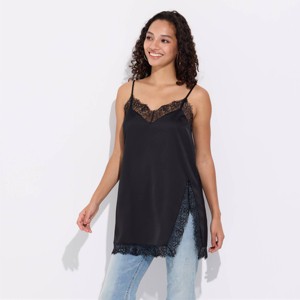 Women's Lace Trim V-Neck Satin Tunic Cami - Wild Fable™ Black XL