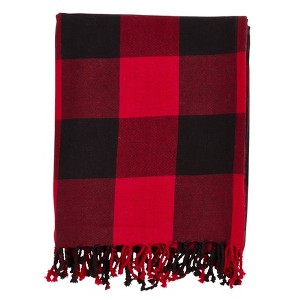 Buffalo Plaid Throw Blanket Red - Saro Lifestyle: 100% Cotton, Tassel Edges, Machine Washable, 50x60" - 1 of 4