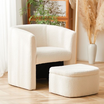 Barrel Chair with Storage Ottoman Set