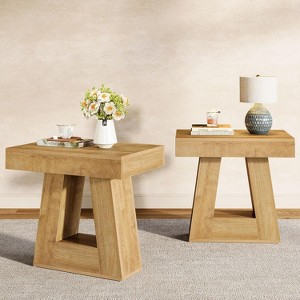 Tribesigns 24" Wooden Side Table for Living Room, 2-Tier End Table with Trapezoid Base, Small Farmhouse Nightstand for Bedroom - 1 of 4