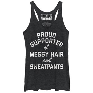 Women's CHIN UP Supporter of Messy Hair and Sweatpants Racerback Tank Top - 1 of 3