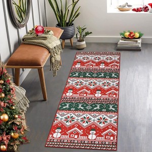 Jojoka Area Rug Festive Christmas Area Rug with Snowman & House, Non-Slip Stain Resistant Floor Mat for Dining Room Home Office Holiday Decoration - 1 of 4