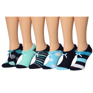 Tipi Toe Women's 6-Pairs Cozy Microfiber Anti-Skid Soft Geometric Striped Pattern Colored Fuzzy Ankle Slipper Socks - 1 of 4