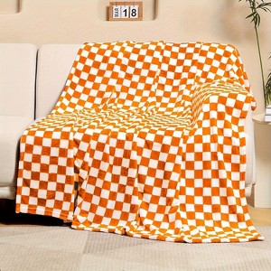 1pc Checkered Flannel Fleece Throw Blanket Soft Cozy Checkerboard Grid Print Chessboard Gingham Pattern Blankets, Christmas Gifts. - 1 of 4