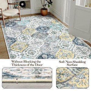 Vintage Area Rugs Washable Floral print Floor Cover, Non-Slip Oriental Accent Carpet, Foldable Low Pile Indoor Mat for Kitchen, Bedroom, Living Room - 1 of 4