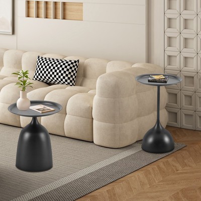 NicBex Modern Set of 2 Round Side Tables with Unique Vase Base Design for Living Room and Lounge