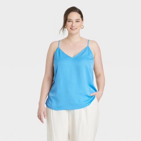 Women's Plus Size Matte Satin Essential Cami - A New Day™ Blue XXL