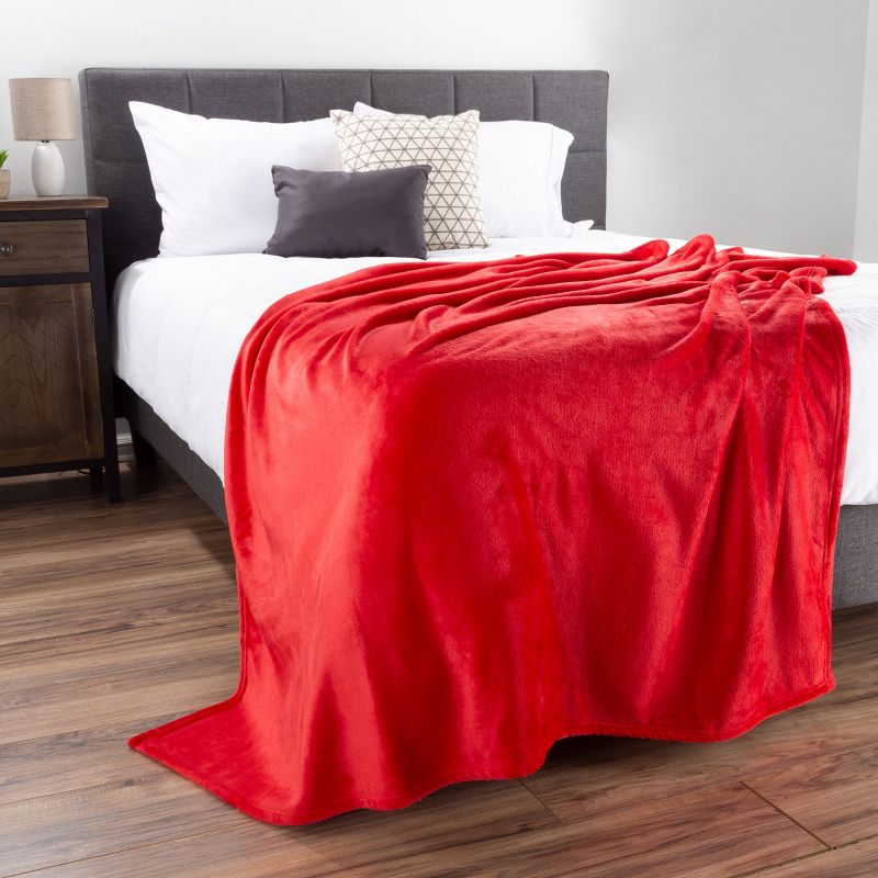 Flannel Fleece Throw Blanket- For Couch, Home Decor, Sofa & Chair- Oversized 60" x 70", Soft & Plush Microfiber in Crimson Red by Hastings Home, 5 of 9