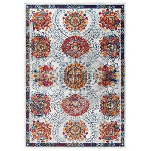 Modway Entourage Kensie 8x10 Area Rug - Distressed Floral Moroccan Trellis Design in Ivory, Blue, and Multicolor - 1 of 4