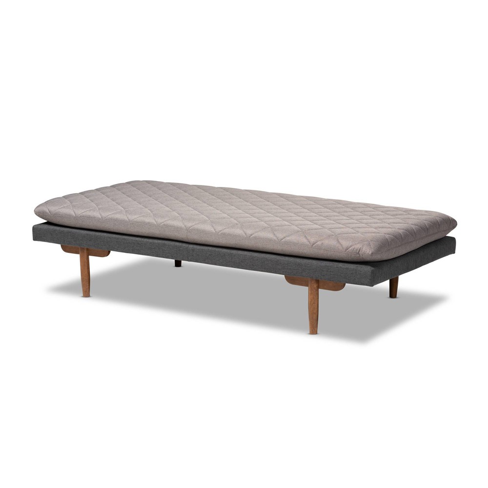 Photos - Bed Twin Two Marit Tone Upholstered Wood Daybed Gray/Walnut - Baxton Studio: No Trundle, Space-Saving Design