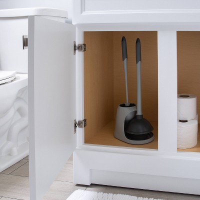 Gray 2-in-1 Toilet Plunger and Brush Set with Caddy