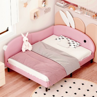 NicBex Twin/Full size Upholstered Rabbit-Shape Daybed,Sofabed with Rabbit Ear Headboard for Bedroom,Living Room,Apartment,Pink