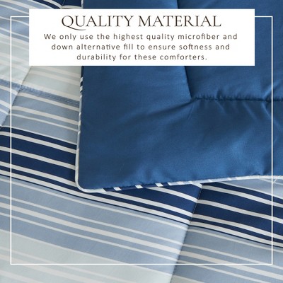 King Size Blue Gradient Stripe Reversible Microfiber Comforter Set