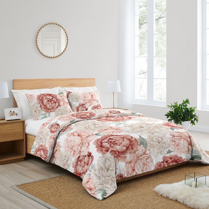 Sweet Jojo Designs Full/Queen Comforter Bedding Set Peony Floral Garden Pink and Ivory 3pc, 3 of 8