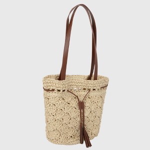 Anna-Kaci Women's Rustic Straw Shoulder Bag with Leather Accents - 1 of 4