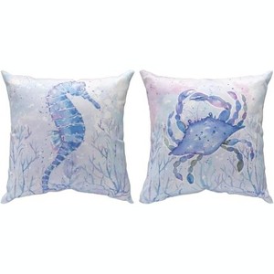 Manual Woodworkers and Weavers Sea Creatures Climaweave Throw Pillow – 18"x18" Coastal Outdoor Cushion with Marine Life Design - 1 of 3