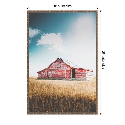 Rustic Red Barn Framed Canvas Print with Beaded Bronze Frame