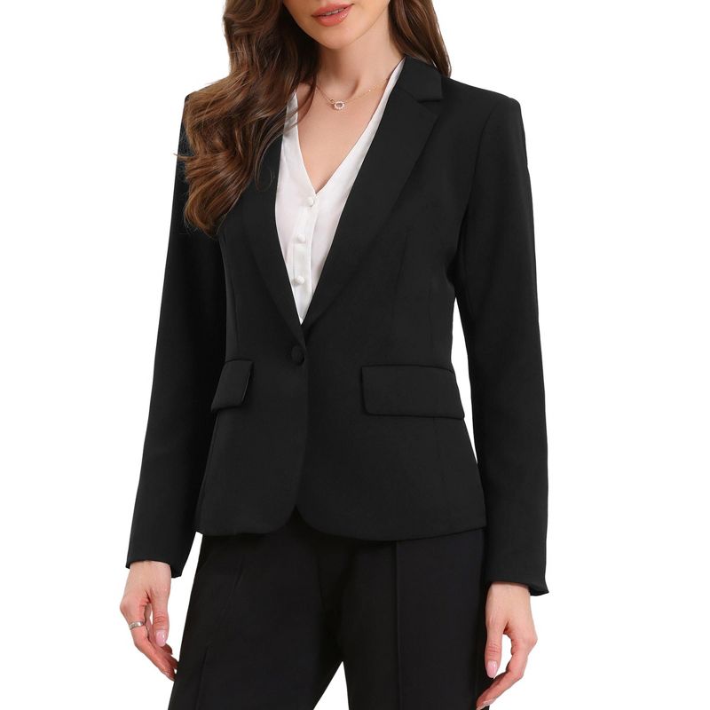 INSPIRE CHIC Women's One Button Notch Lapel Long Sleeve with Shoulder Pads and Pockets Blazer Small Black