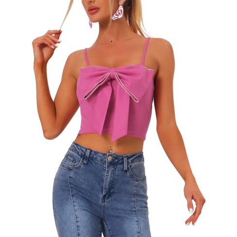 Allegra K Women's Wrap Crop Spaghetti strap velvet Cami tops Hot Pink Small  : Target