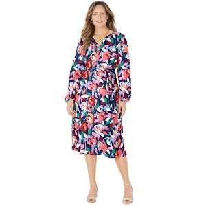 Catherines Women's Plus Size Liz&Me Peasant Wrap Dress - 1 of 4