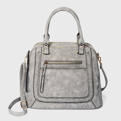 VR NYC Woven Trim Satchel Handbag - Light Gray