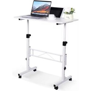 Standing Desk Height Adjustable 78-109cm with 4 Castors | Mobile Computer Desk & Overbed Table (65×48cm) | Ideal for Office,Living Room,Bedroom-White - 1 of 4