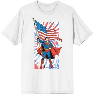 Superman DC Comic Superhero American Flag Mens White Graphic Tee - 1 of 2