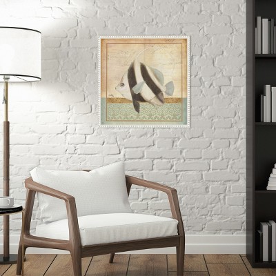 Vintage Nautical Fish Canvas Art with Beaded Frame