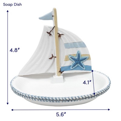 Nautical Blue and White Resin Bathroom Accessory Set, 4 Pieces
