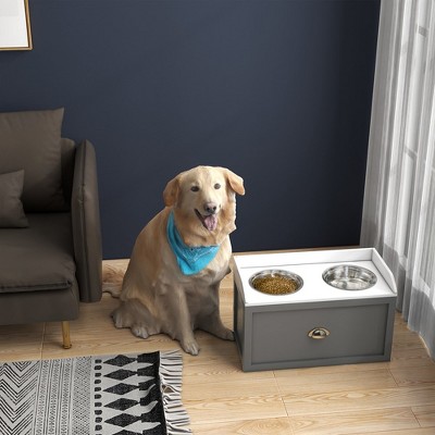 LOVMOR Large Elevated Dog Bowls with Storage