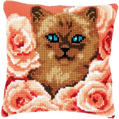 Vervaco Counted Cross Stitch Cushion Kit 16"X16"-Kitten Between Roses