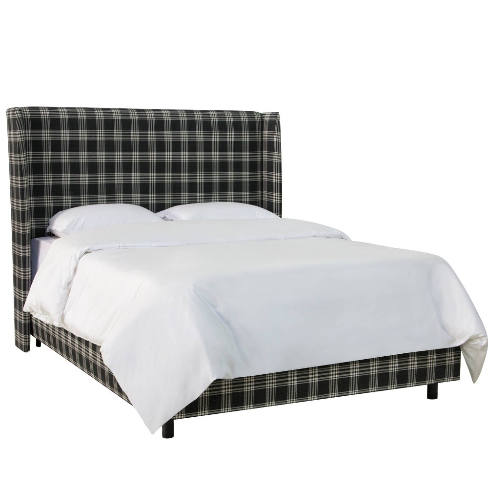 Photos - Bed Frame Skyline Furniture Queen Lauran Wingback Bed in patterns Plaid Black Sea