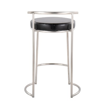 Set of 2 Black Leather and Metal Round Counter Stools