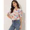Allegra K Women's Floral Ruffle Mock Neck Puff Short Sleeves Chiffon Blouses - 2 of 4