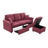 GDFStudio Moore Modern Wood and Corduroy Upholstered 4-Seat L-Shaped Sectional Sofa with Pull-Out Storage, Ottoman and Pillows - 2 of 4