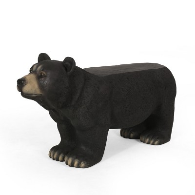 Vynxaria Matte Black Patio Benches - 31.75" Bear Design Outdoor Seating