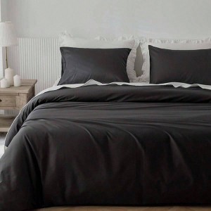 Cotton Duvet Cover Queen Size, Silky Soft Breathable, 3Pcs Moonless Night Black - 1 of 4