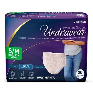 McKesson Premium Discreet Underwear for Women - Disposable Incontinence Briefs, Heavy Absorbency, 12-Hour Protection - S/M, 28-40 in. Waist, 20 Count, - 1 of 3