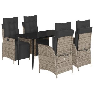 vidaXL 5 Piece Patio Dining Set with Cushions Gray Poly Rattan - 55.1" Table Length Sharp Leg 4 Items - 1 of 4
