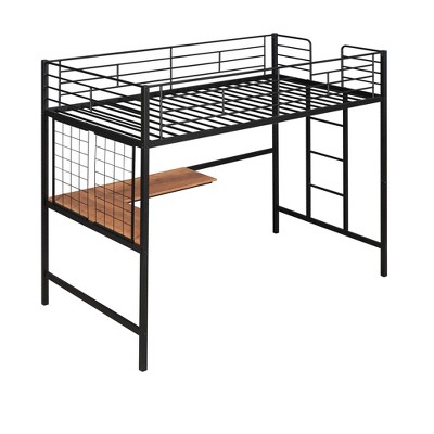 NicBex Metal Loft Bed with Built-in Desk and Metal Grid for Kids Teens Adults,White/Black